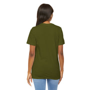 Person wearing a green t-shirt on a white background