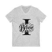 Gray t-shirt with 'I Believe In Me' text design on a white background