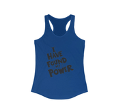 Blue tank top with 'I Have Found My Power' text on a white background
