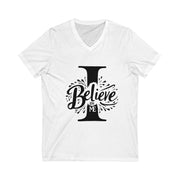 White t-shirt with 'I Believe In Me' text design on a white background