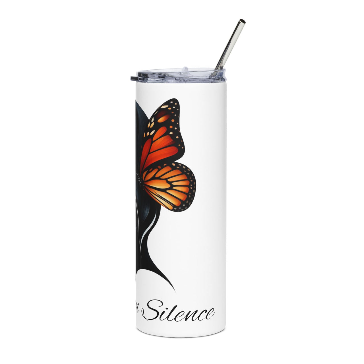Evolving in Silence Tumbler | 20oz Stainless Steel Inspirational Cup | Empowerment Butterfly Design