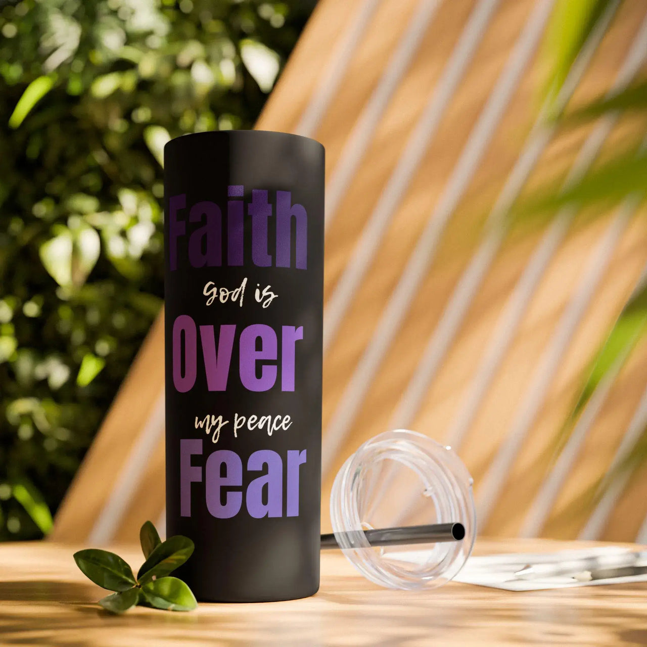 Faith Over Fear Tumbler | 20oz Black Stainless Steel Insulated Cup with Christian Quote