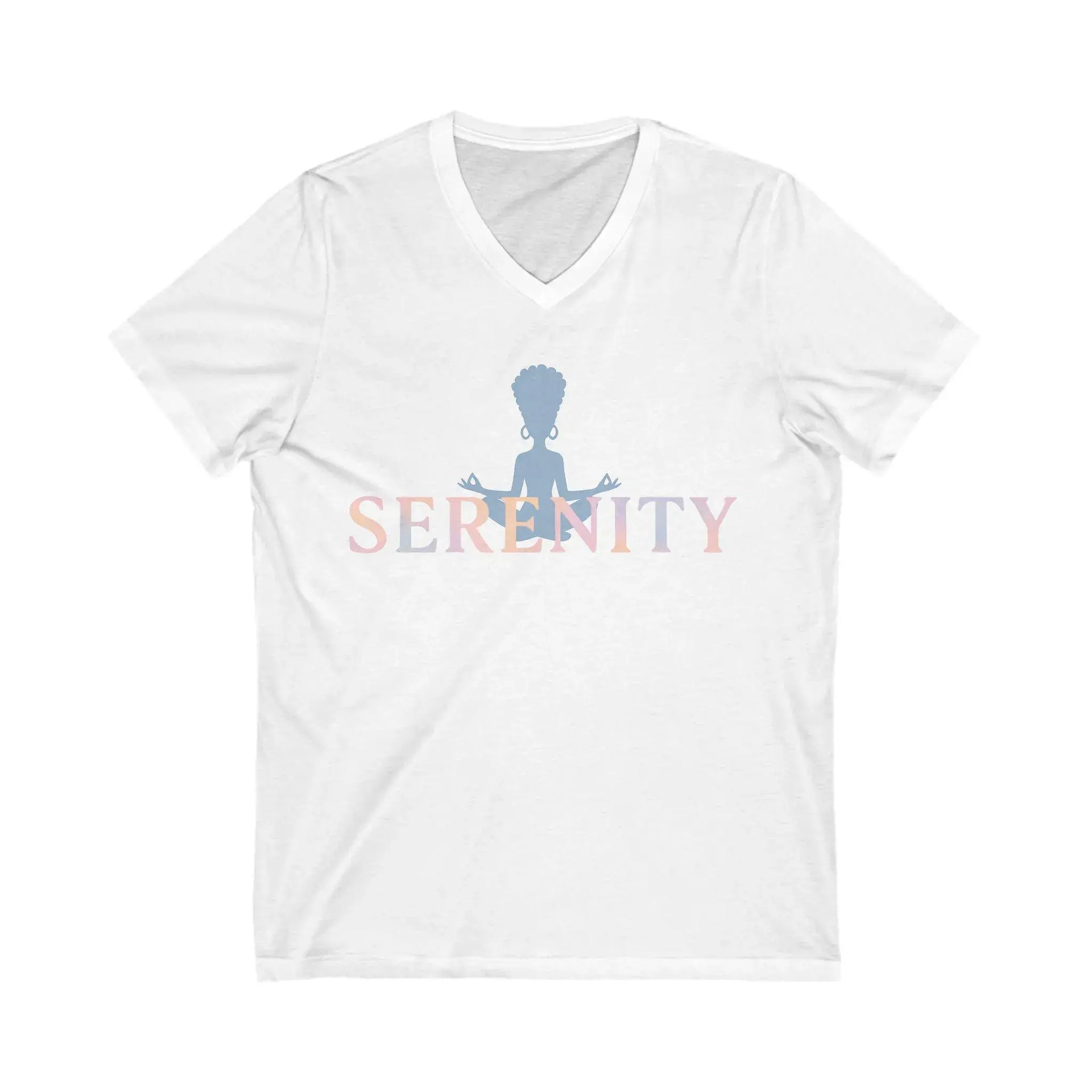 White t-shirt with 'Serenity' design on a white background