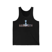 Black tank top with 'Serenity' logo on a white background