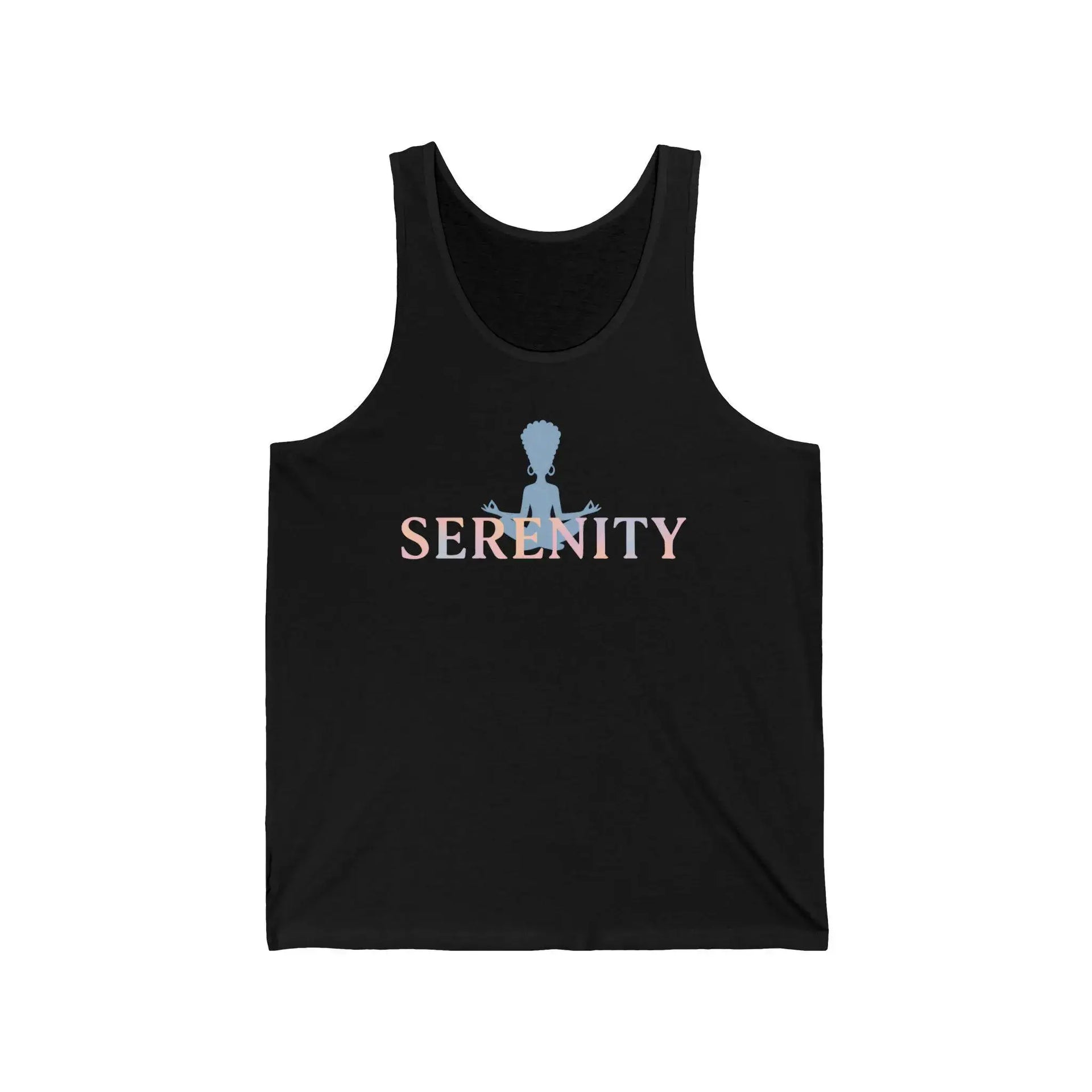 Black tank top with 'Serenity' logo on a white background