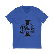 Blue t-shirt with 'I Believe in Me' text on a white background