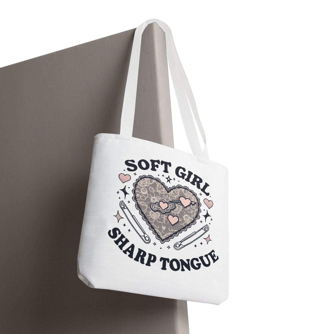 Soft Girl Sharp Tongue Tote Bag | Cute & Edgy Canvas Bag, Feminine Aesthetic, Reusable Grocery & Everyday Tote