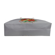 Gray coffin with floral design on a white background