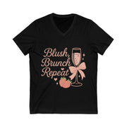 Black t-shirt with 'Blush, Brunch Repeat' text and graphics on a white background