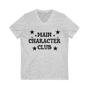 Gray t-shirt with 'Main Character Club' text and stars on a white background