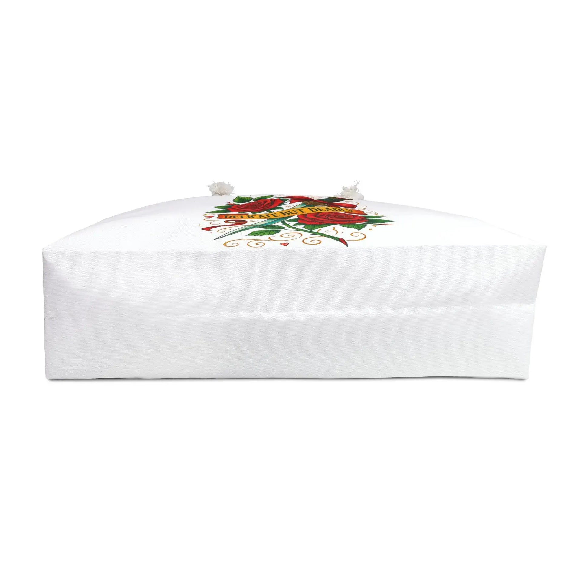 White rectangular box with floral design on a white background
