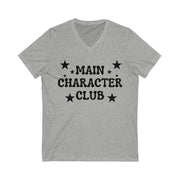 Gray t-shirt with 'Main Character Club' text and stars on a white background