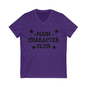Purple t-shirt with 'Main Character Club' text and stars on a white background