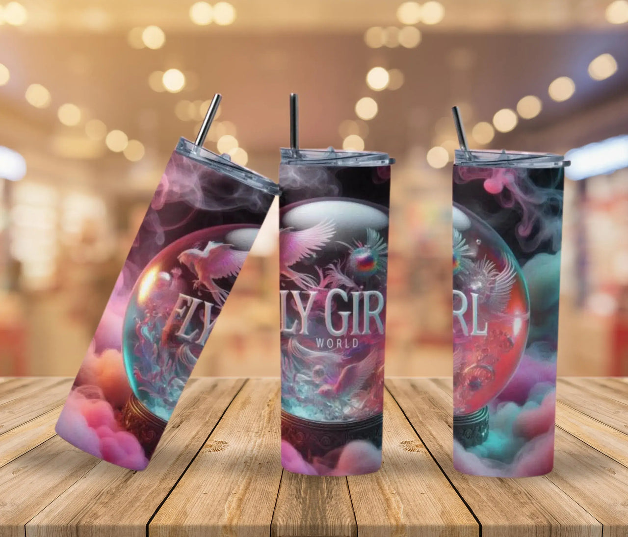Fly Girl World Tumbler | 20oz Stainless Steel Cup with Surreal Fantasy Art