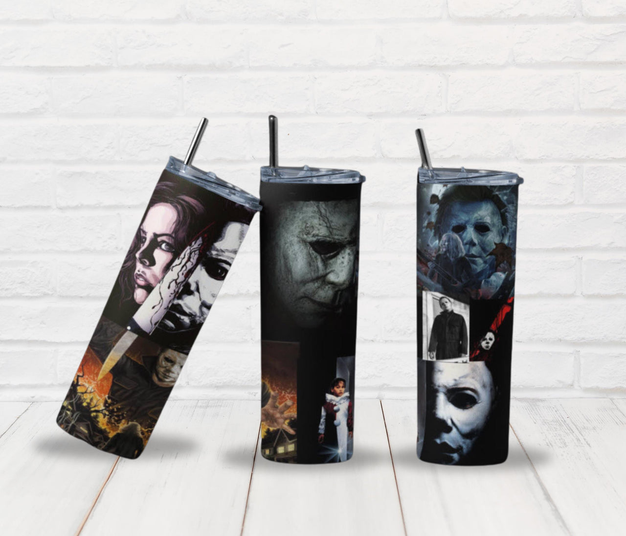 Michael Myers Horror Collage Tumbler | 20oz Stainless Steel Slasher Cup for Halloween Fans