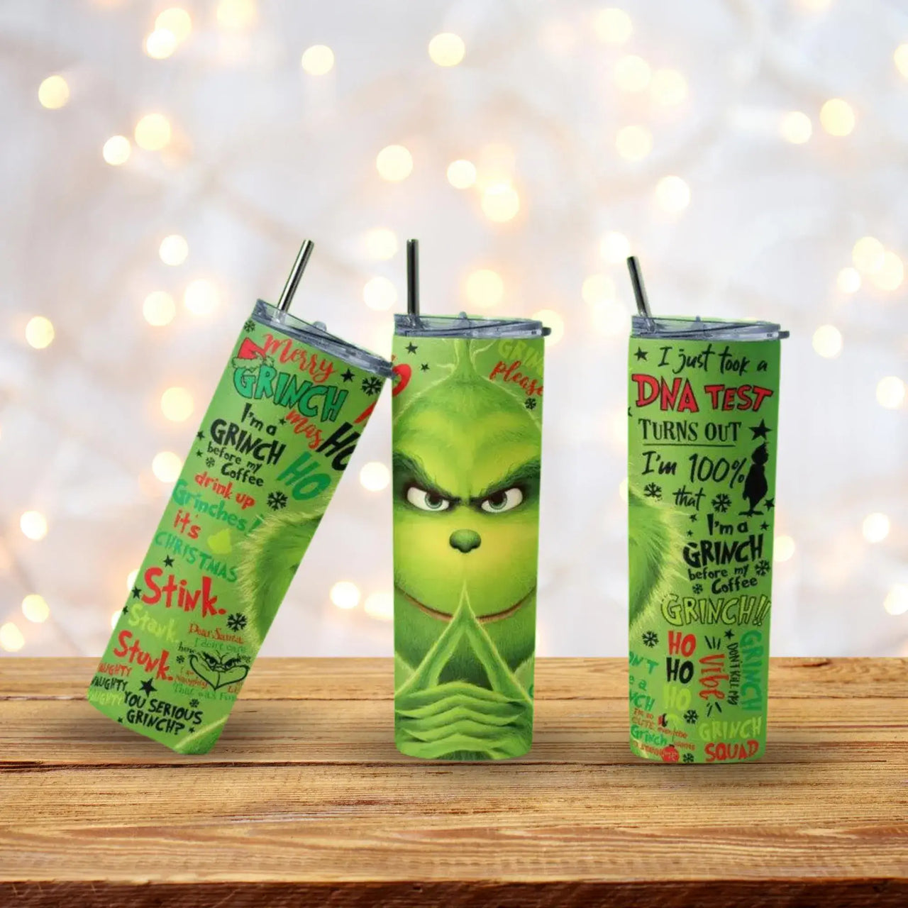 Grinchmas DNA Test Tumbler | 20oz Stainless Steel Cup with Funny Holiday Quotes & Grinch Faces