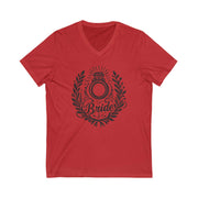Red t-shirt with black 'Bride' design featuring a ring and laurel wreath on a white background