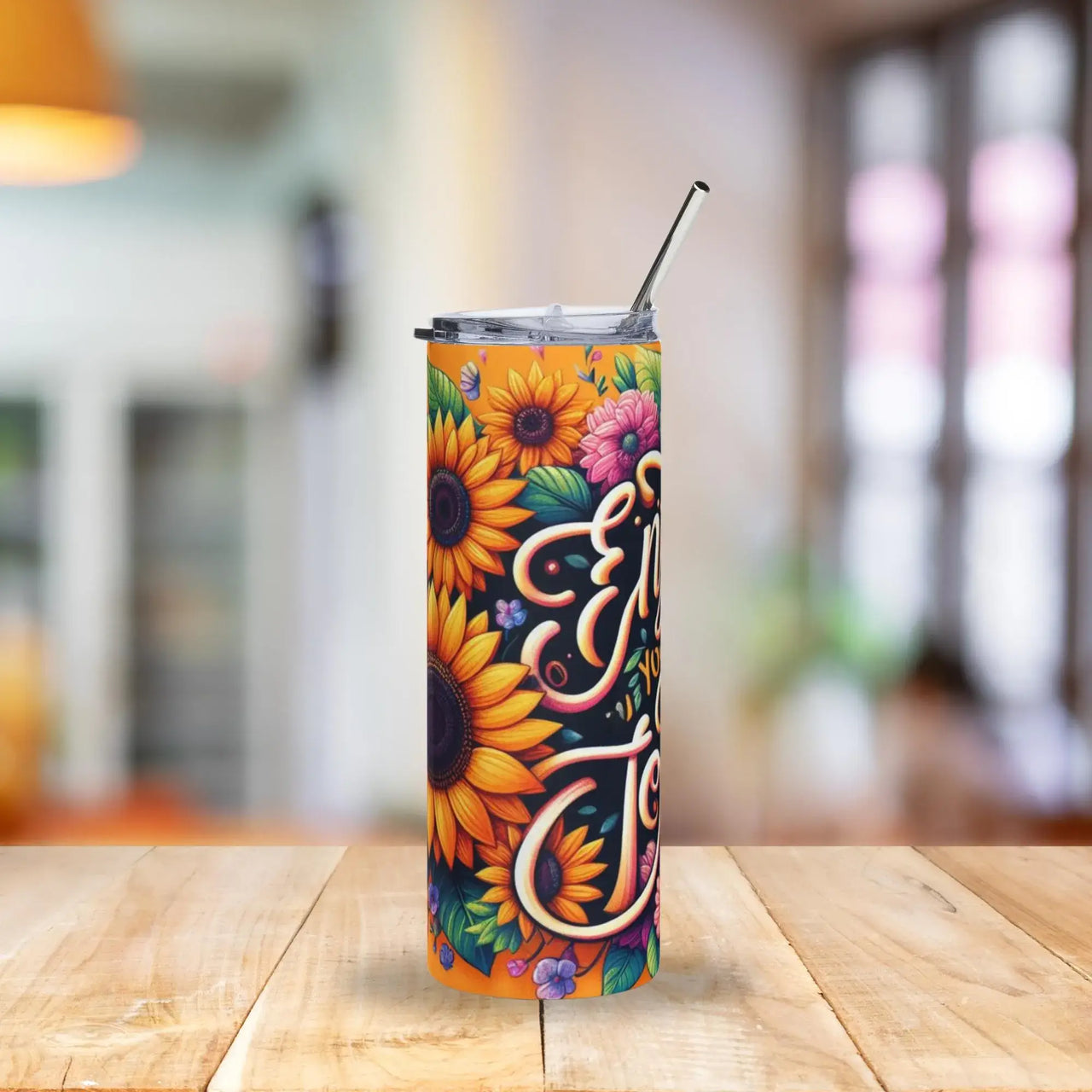 Enjoy Your Journey Sunflower Tumbler | 20oz Stainless Steel Cup with Bright Floral Artwork