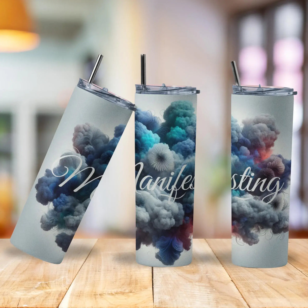 Manifesting Tumbler | 20oz Stainless Steel Cup with Dreamy Cloud Art & Inspirational Script