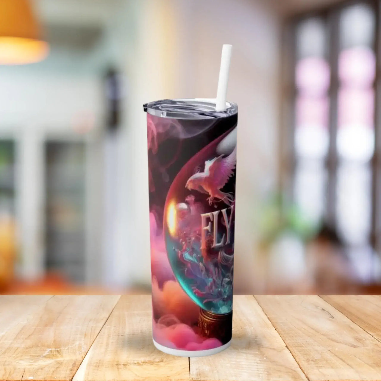 Fly Girl World Tumbler | 20oz Stainless Steel Cup with Surreal Fantasy Art