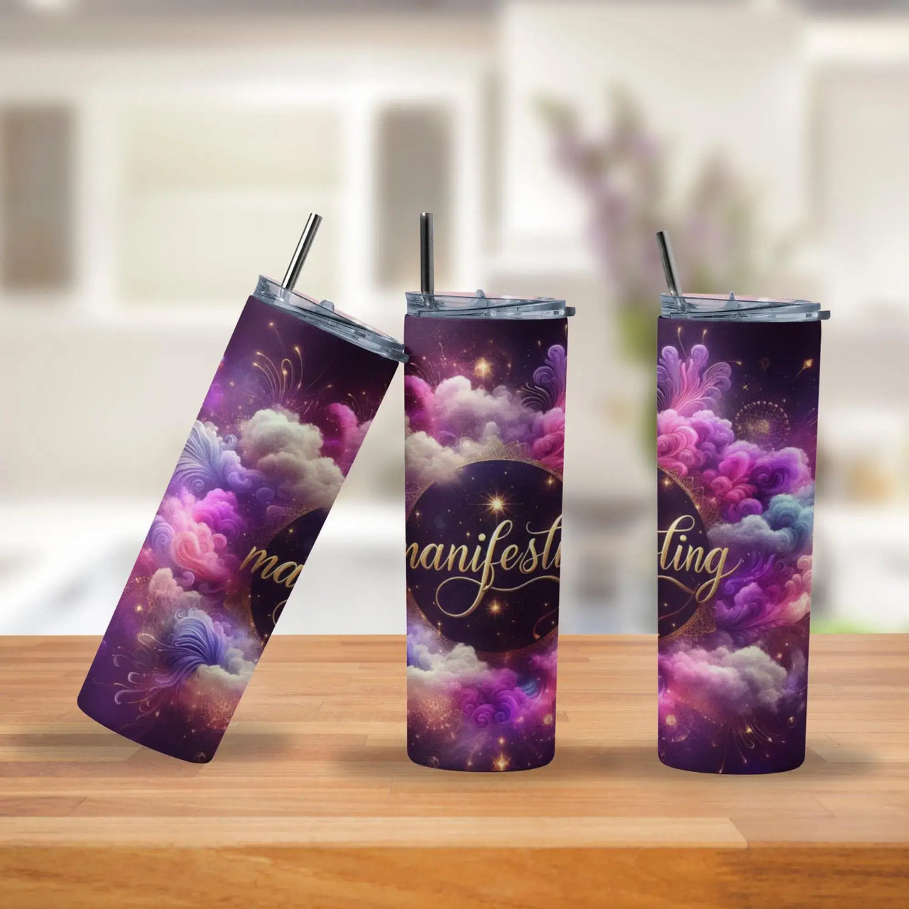 Manifesting Magic Tumbler | 20oz Stainless Steel Cup with Dreamy Cloud & Galaxy Design