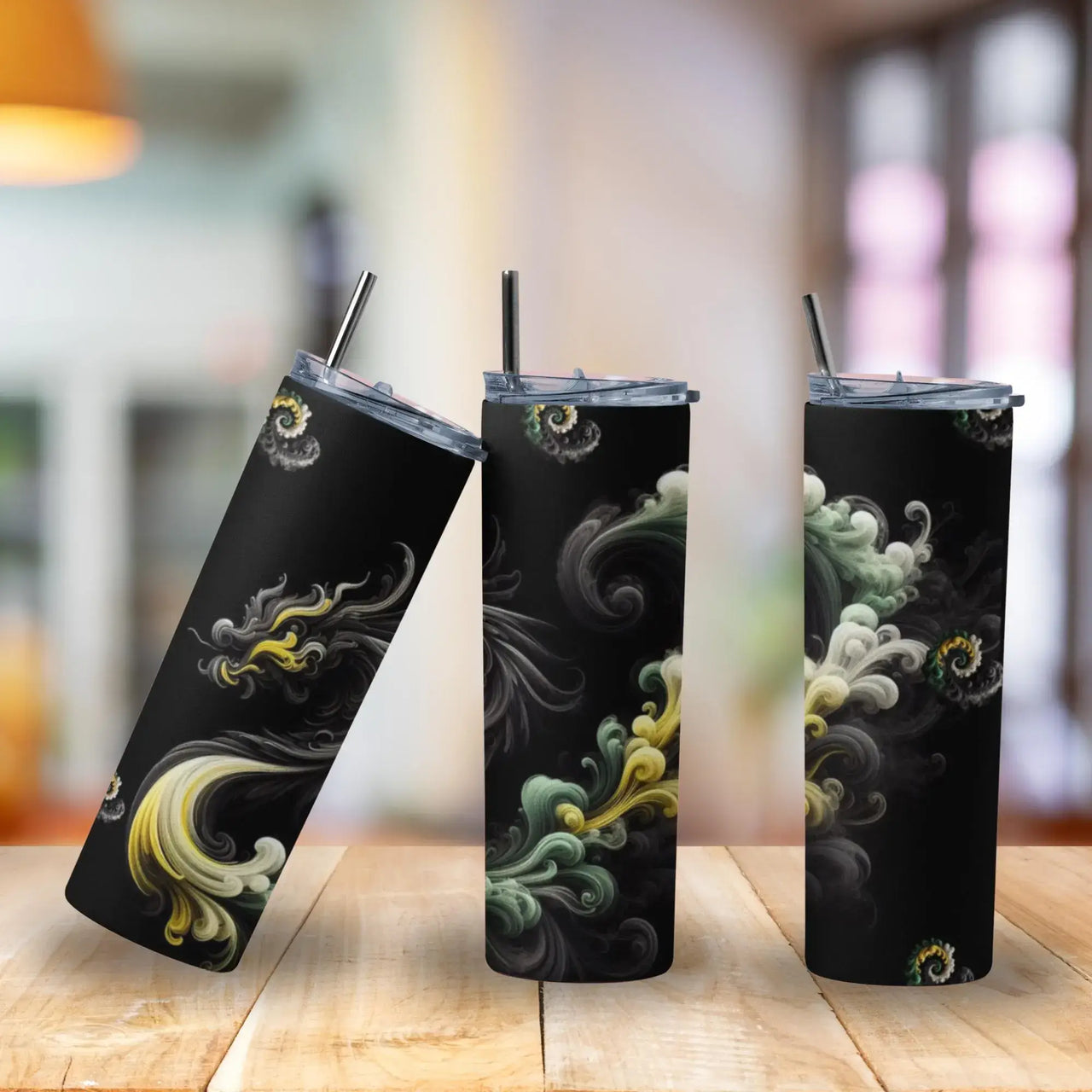 Midnight Dragon Tumbler | 20oz Stainless Steel Cup with Smoky Swirl Mythical Design