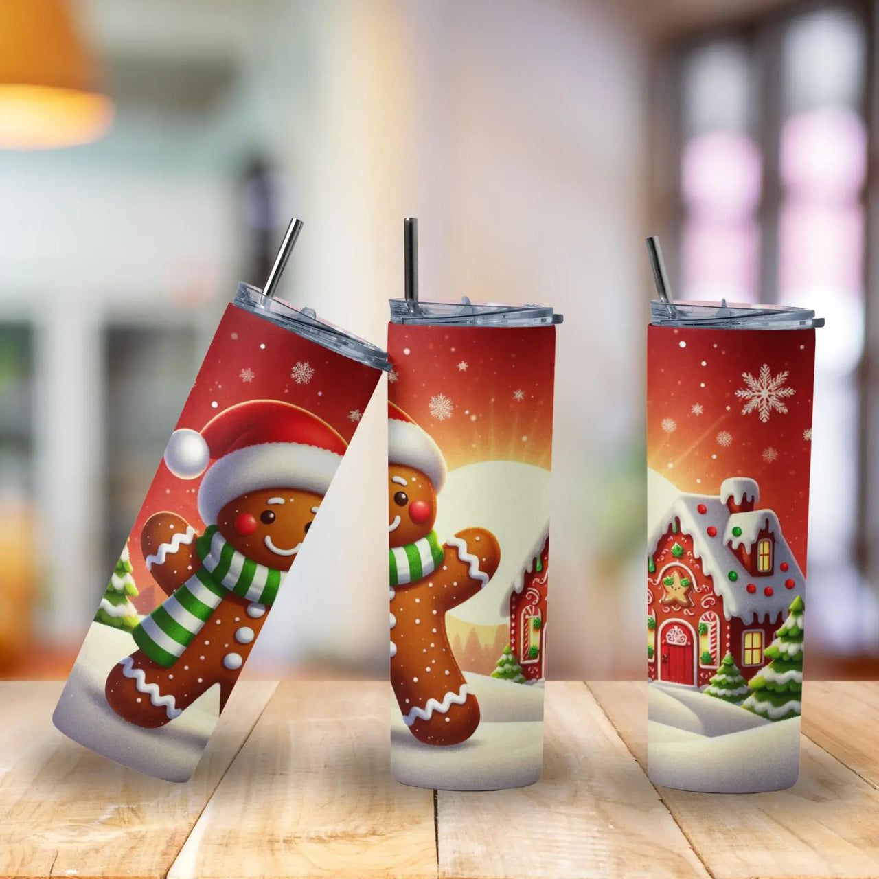 Gingerbread Wonderland Tumbler | 20oz Stainless Steel Cup with Festive Holiday Scene | Cute Holiday Mug Gift for Her