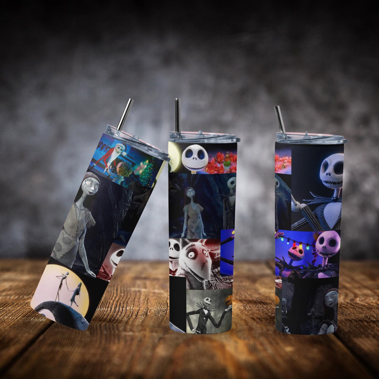 Nightmare Halloween Collage Tumbler | 20oz Stainless Steel Cup with Spooky Movie Scenes