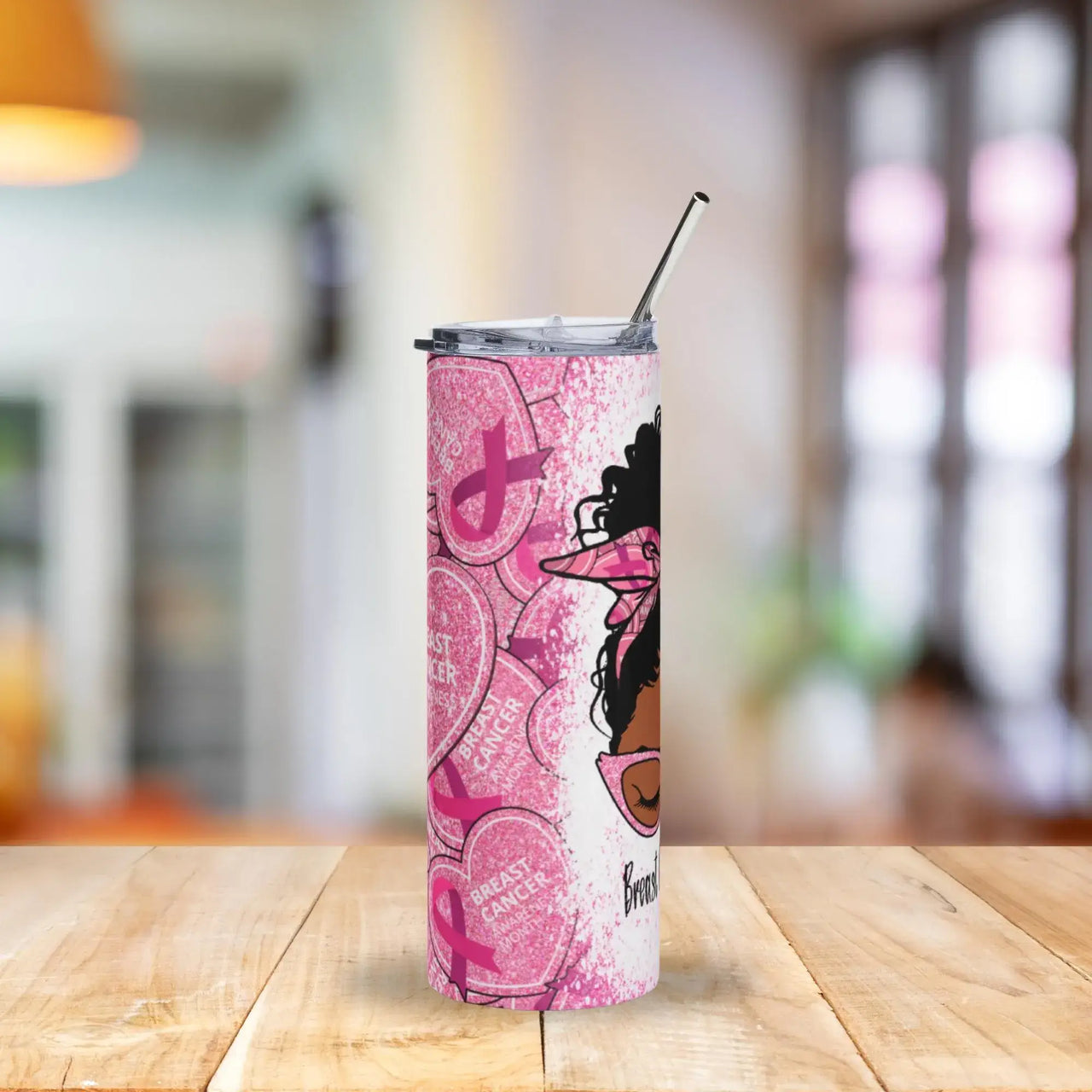 Breast Cancer Warrior Tumbler | 20oz Stainless Steel Cup with Pink Ribbon Design