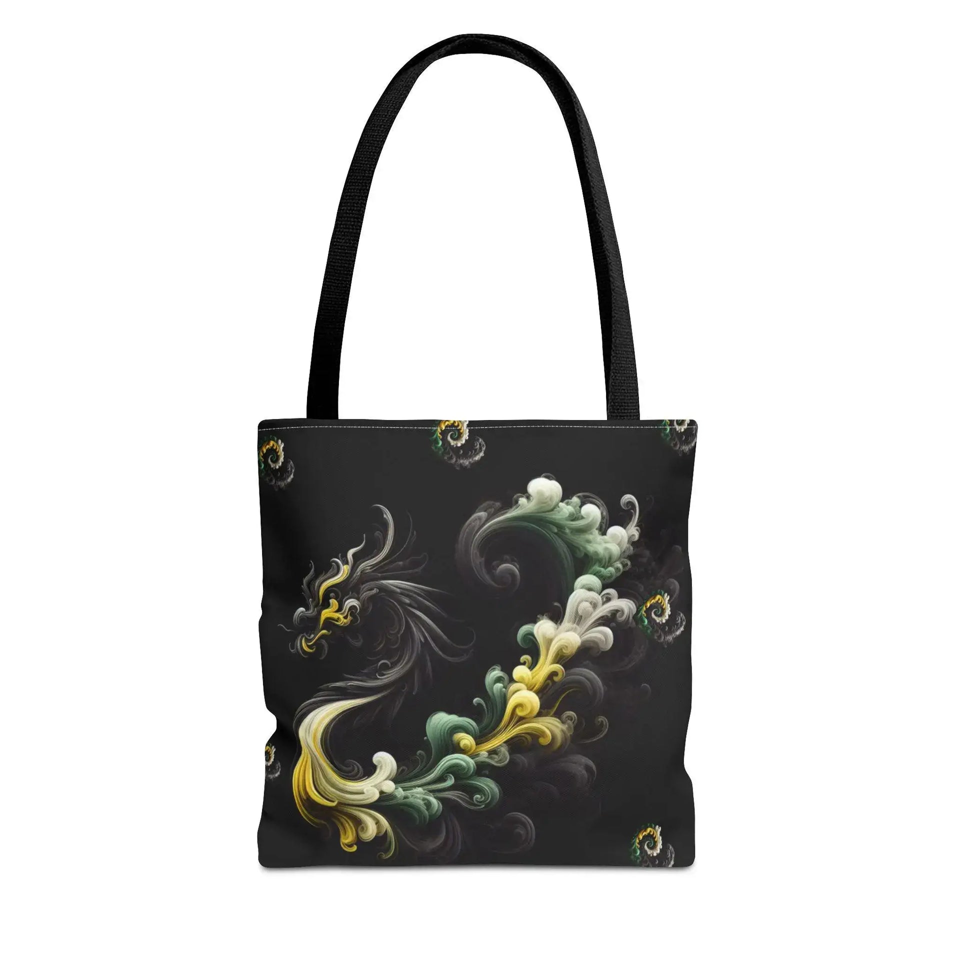 Tote bag with decorative design on a black background