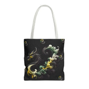Tote bag with decorative design on a black background