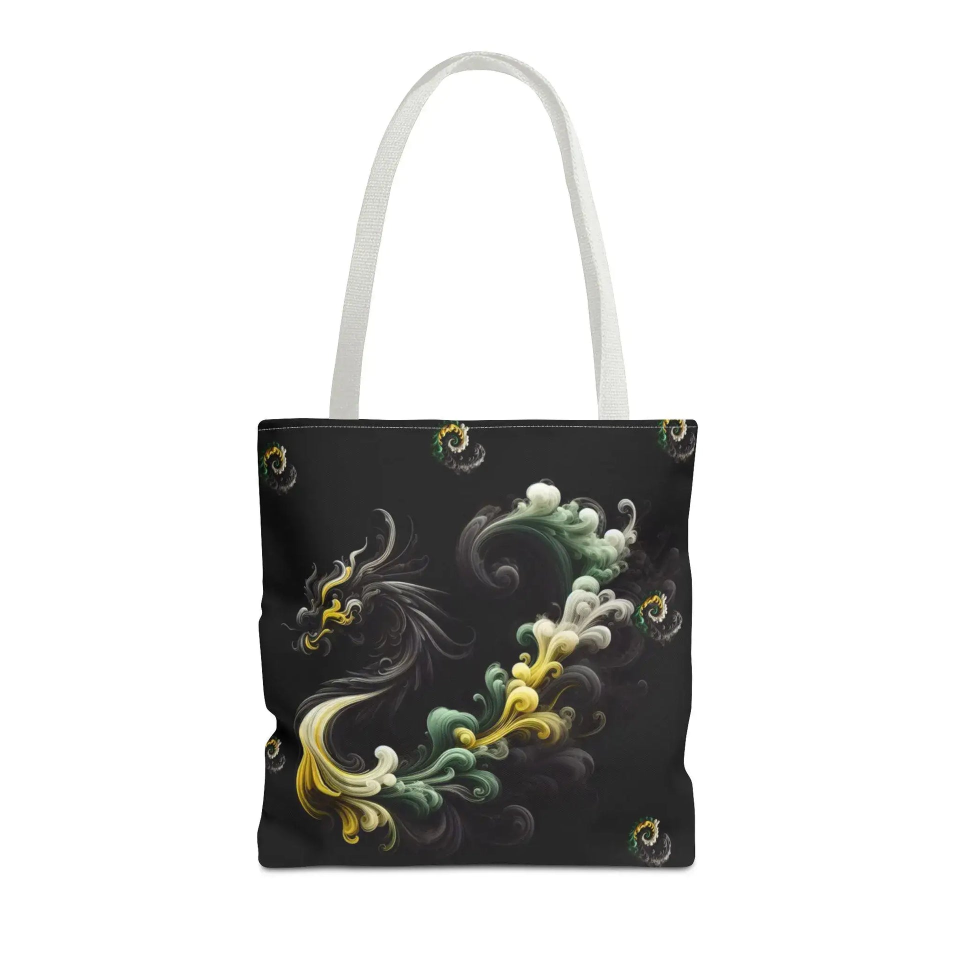 Tote bag with decorative design on a black background