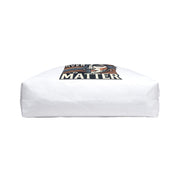 White sweatshirt with graphic design and text on a white background