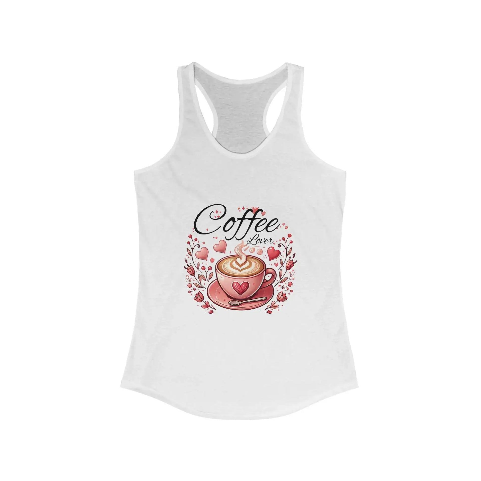 White tank top with 'Coffee Lover' design on a white background