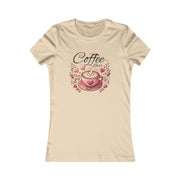 Beige t-shirt with a coffee-themed graphic and 'Coffee Lover' text on a white background