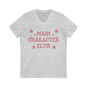 Gray t-shirt with 'Main Character Club' text and stars on a white background