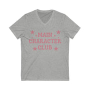 Gray t-shirt with 'Main Character Club' text and stars on a white background