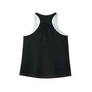 Black tank top with white trim on a white background