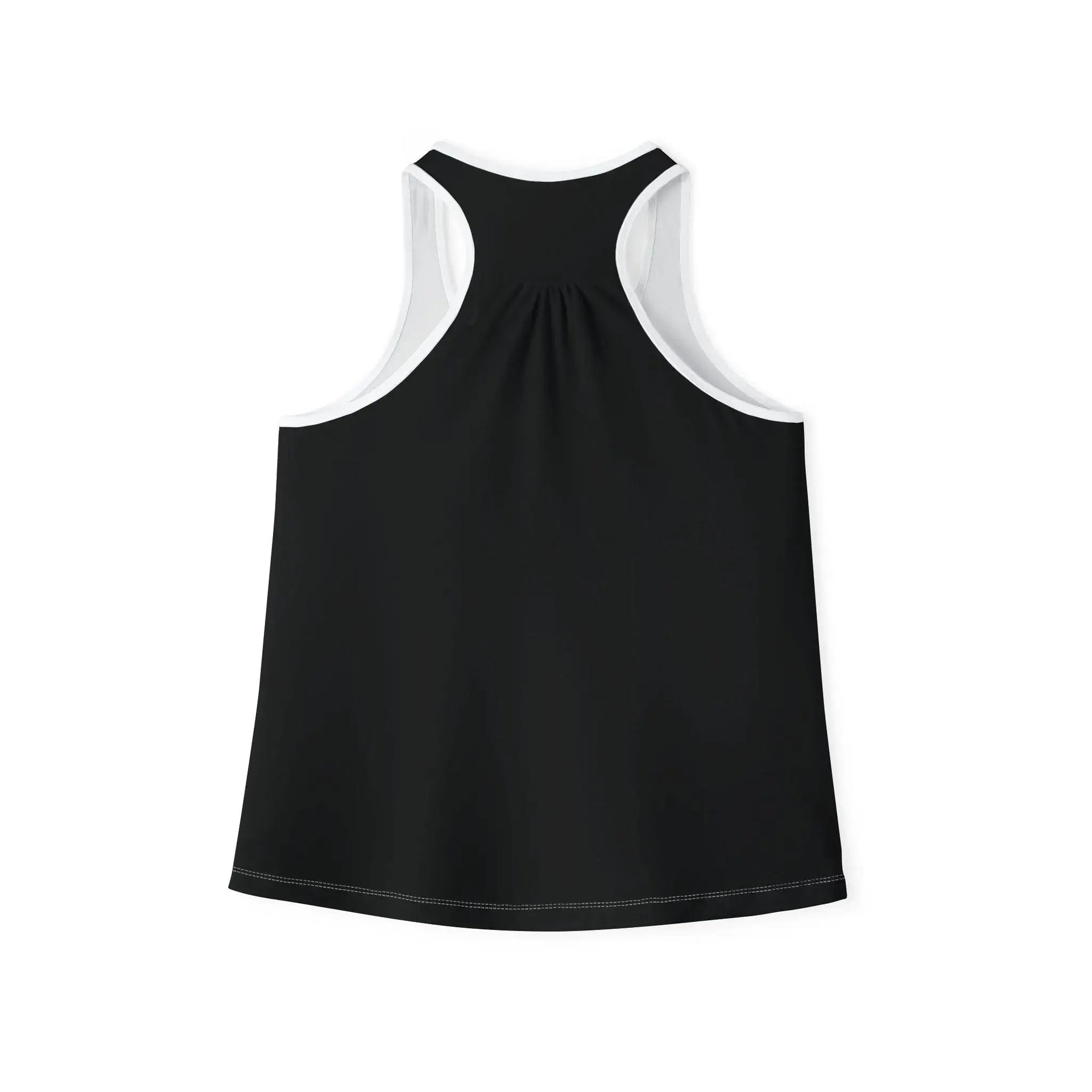 Black tank top with white trim on a white background
