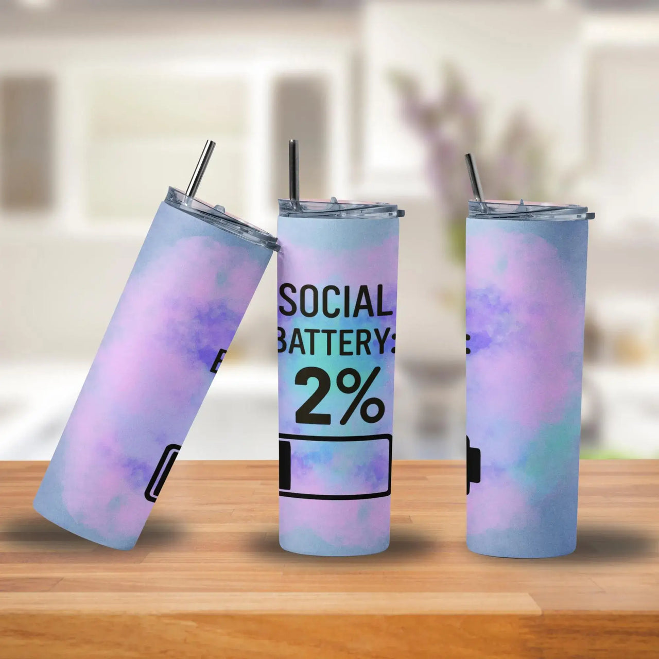 Social Battery Tumbler | 20oz Stainless Steel Cup with Pastel Cloud Design