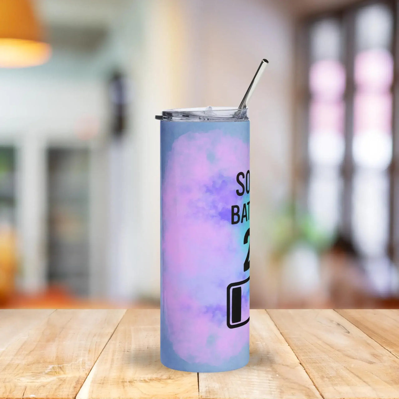 Social Battery Tumbler | 20oz Stainless Steel Cup with Pastel Cloud Design