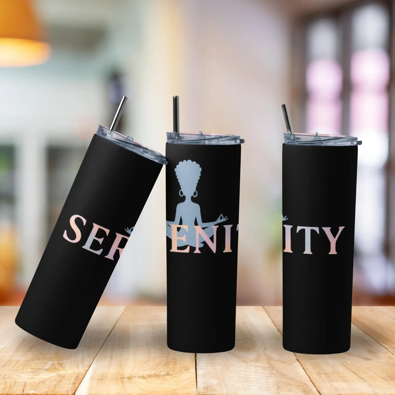 Serenity Afro Silhouette Tumbler | 20oz Stainless Steel Cup with Pastel Ombre Text