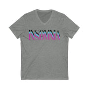 Gray t-shirt with 'INSOMNIA' printed in colorful letters on a white background