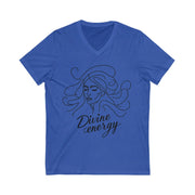 Blue t-shirt with a woman's face and 'Divine energy' text on a white background