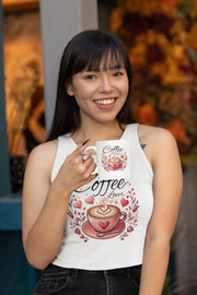 Woman holding a mug with a 'Coffee Lover' design in an outdoor setting