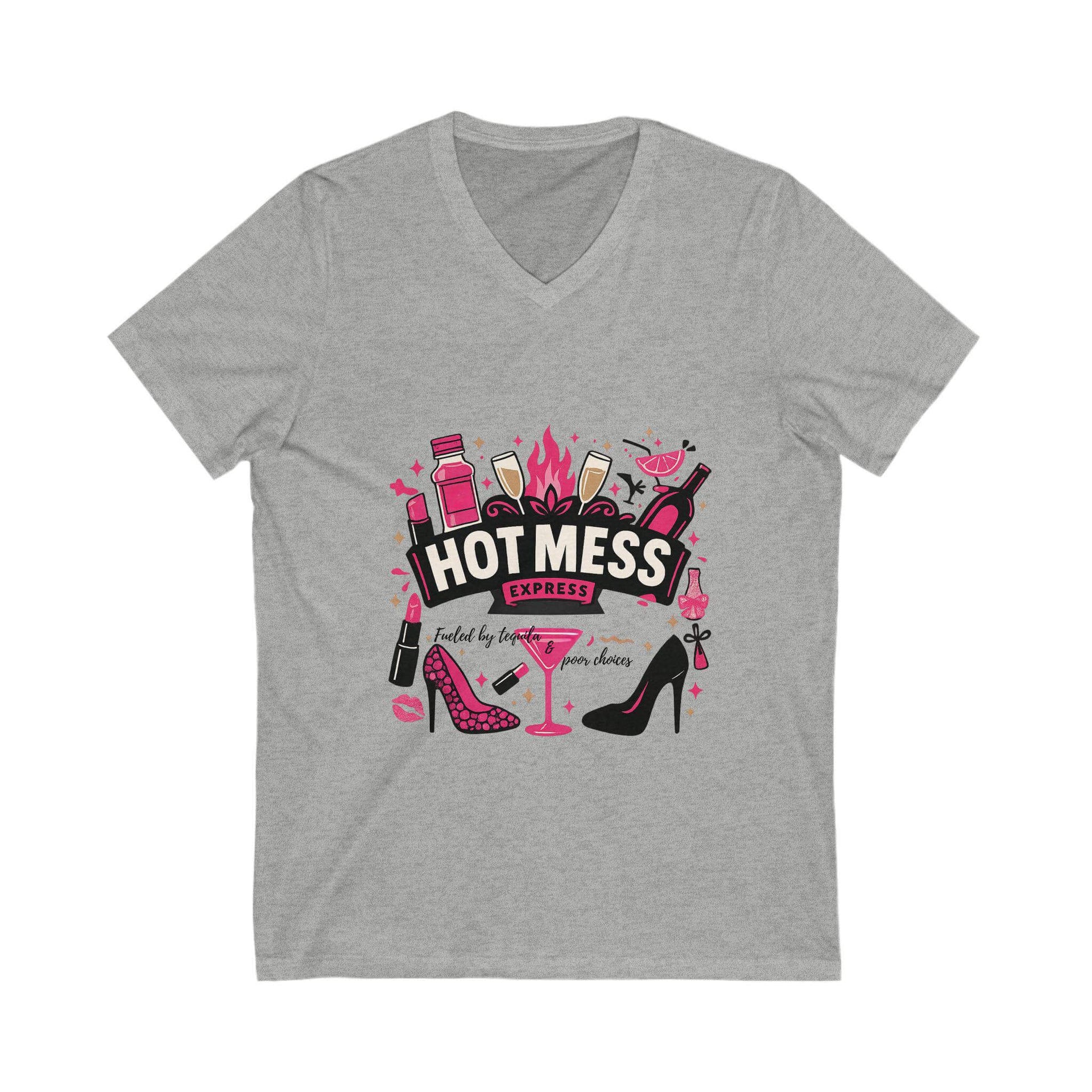 Gray t-shirt with a colorful graphic and 'Hot Mess' text on a white background