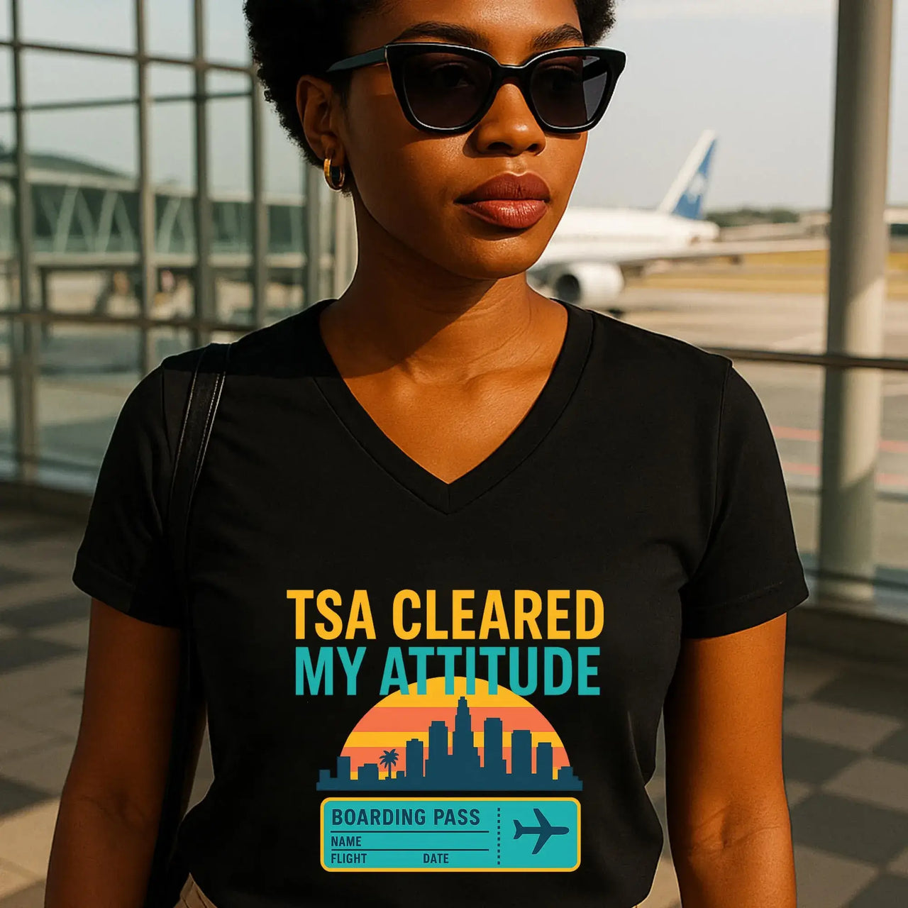 Travel V-Neck Tee | TSA Cleared My Attitude | Funny Vacation & Airport Humor Shirt for Jet-Setters