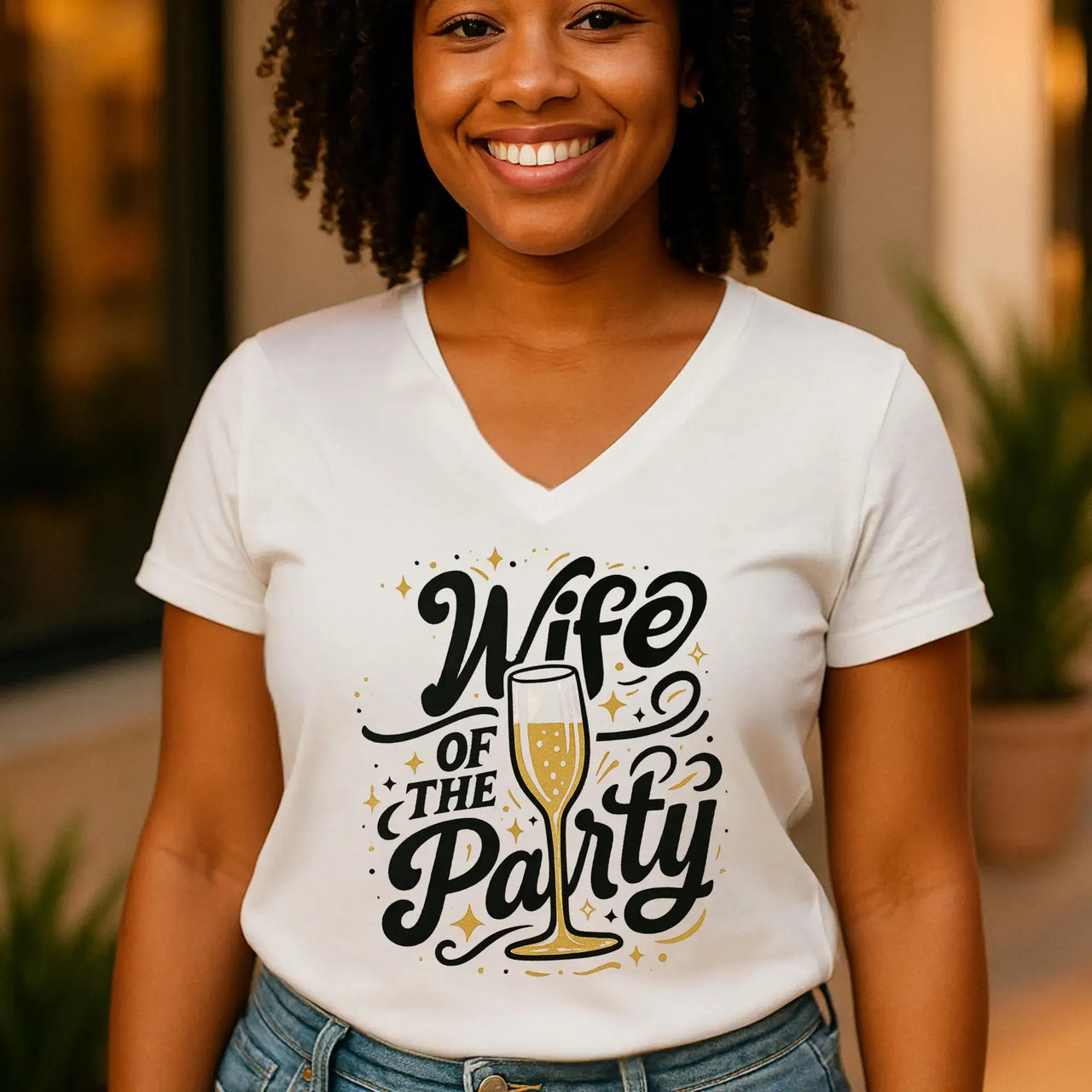 Wife of the Party V-Neck Shirt | Funny Bride Tee for Bachelorette, Bridal Shower & Newlywed Gift