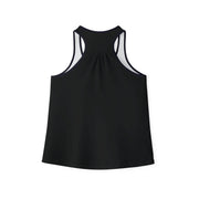 Black tank top with thin white straps on a white background