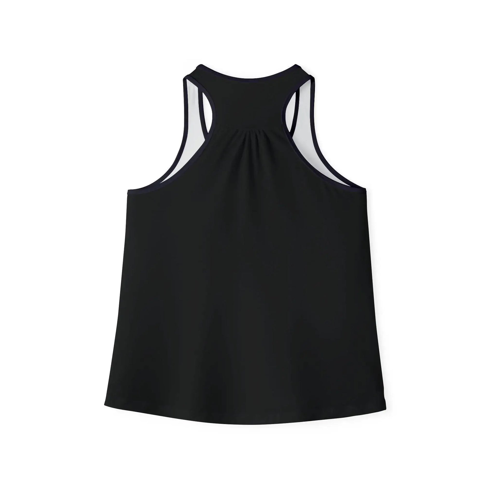 Black tank top with thin white straps on a white background